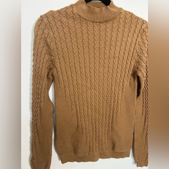 ASOS Designs Cotton Light Brown Cable Knit Mock Neck Sweater Size Small - Picture 2 of 10